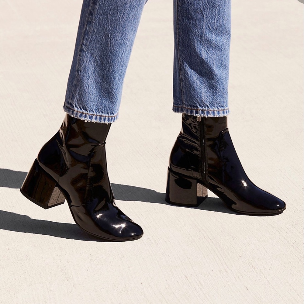 Free People Lillian Black Patent Heel Boots Size 8